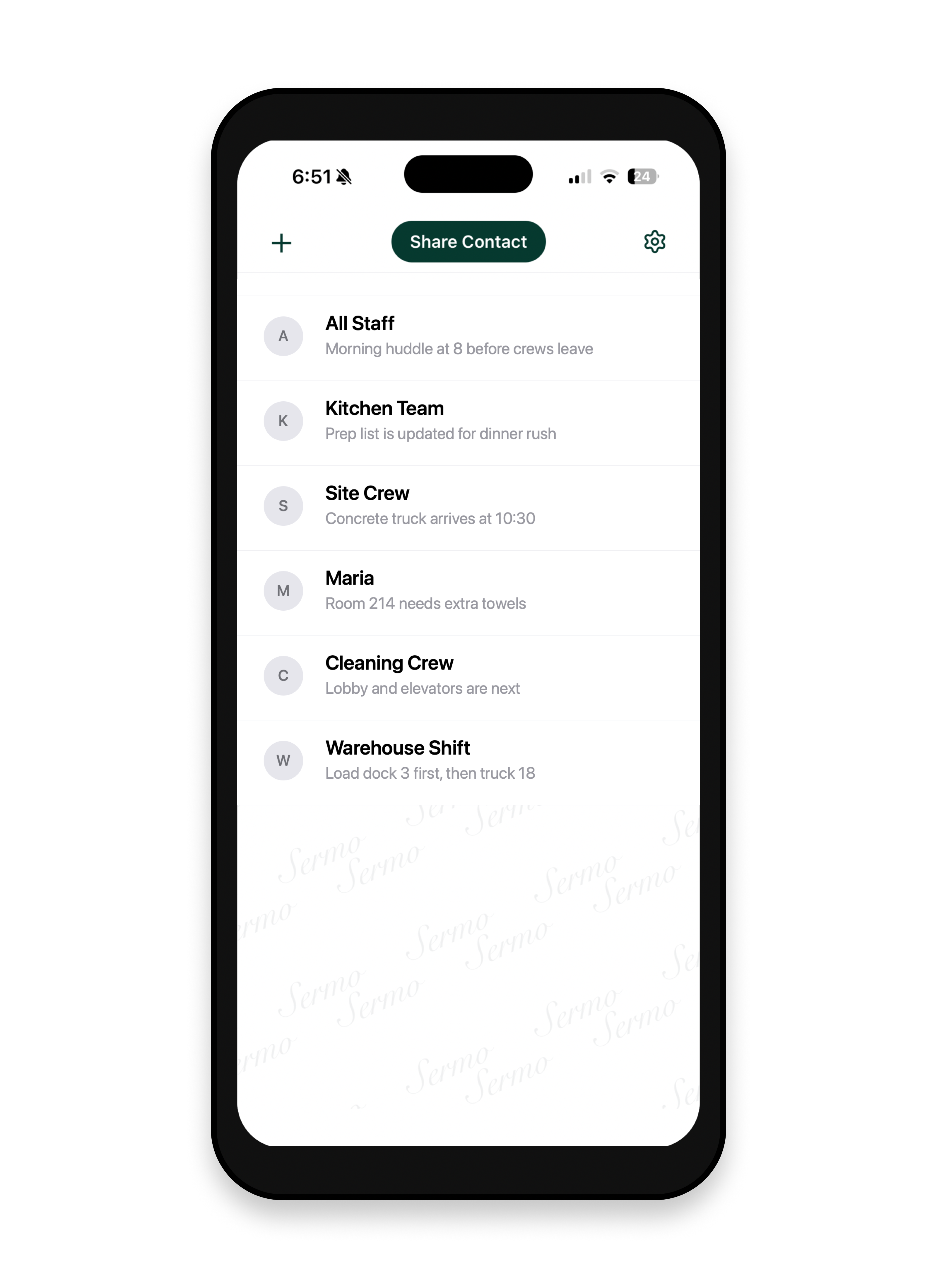Sermo mobile app showing a conversation list